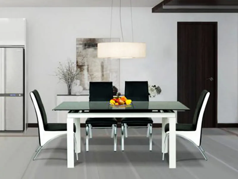 Mặt Trước Bộ Bàn Ghế Ăn Chữ Nhật Khung Thép Mặt Kính Hòa Phát B55+G55