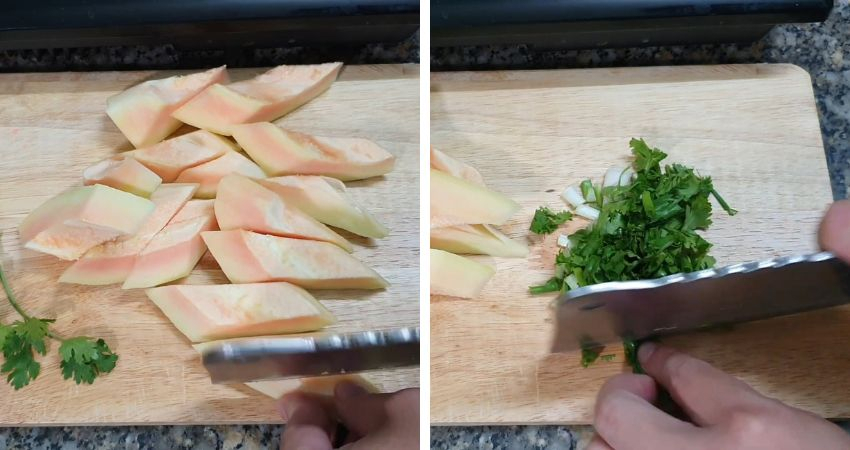 Cách Nấu Canh Giò Heo Hầm Đu Đủ Dinh Dưỡng, Bồi Bổ Gia Đình 4 Sơ Chế Đu Đủ, Hành Ngò