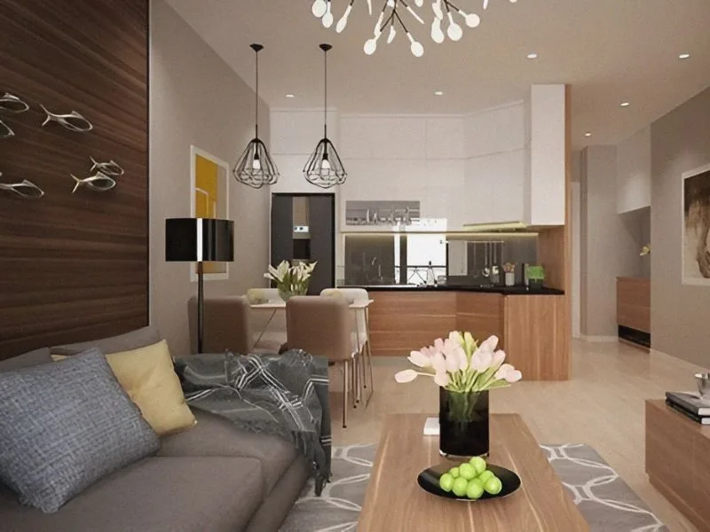 Mẫu Nhà Bếp Liền Kề Phòng Khách