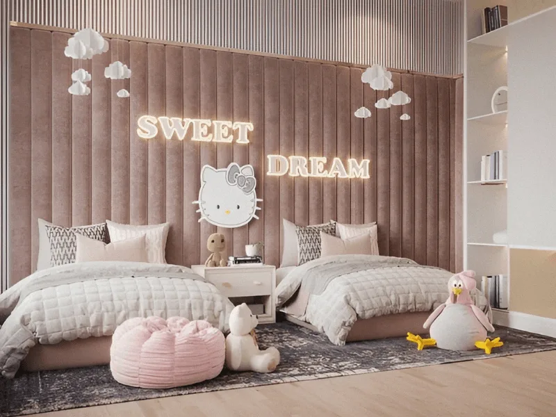 Mẫu Thiết Kế Phòng Ngủ Cho 2 Chị Em Gái Xinh Xắn, Đáng Yêu 3 Phòng Ngủ Đẹp Cho 2 Bé Gái