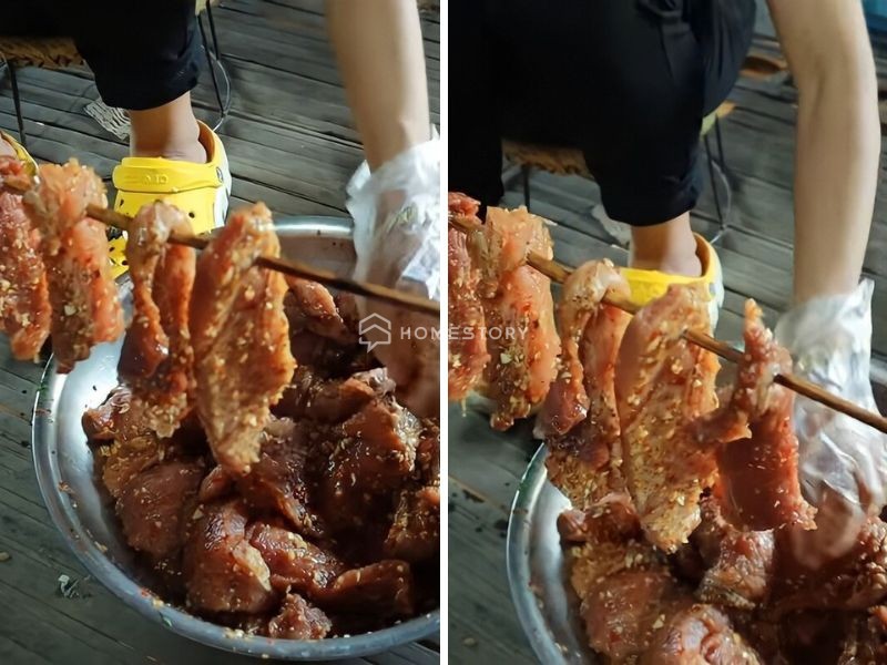 Cách Làm Thịt Lợn Gác Bếp Thơm Ngon 6 Xiên Thịt