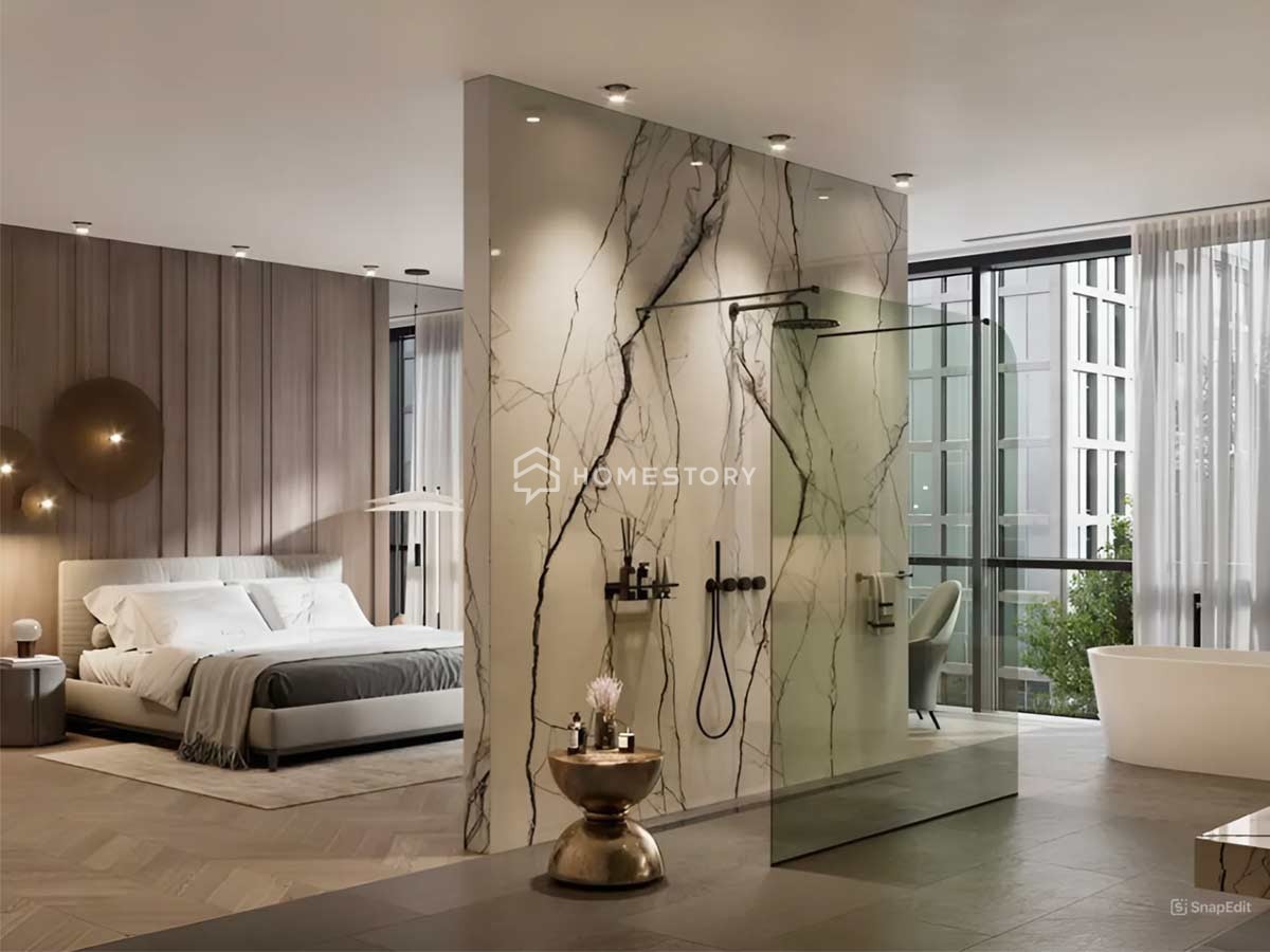 Có Nên Thiết Kế Nhà Tắm Trong Phòng Ngủ Không? Những Điều Cần Lưu Ý 31 Mẫu Phòng Ngủ Có Nhà Tắm Được Ngăn Cách Bởi Tường Tạm Ấn Tượng