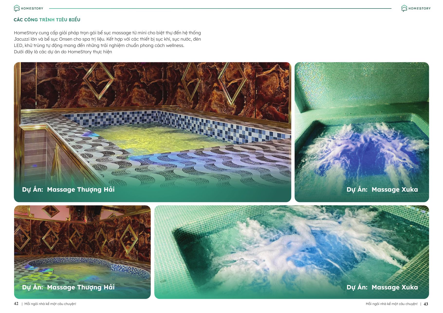 Công trình tiêu biểu HomeStory – bể bơi, spa, phòng xông hơi (trang 42–43)