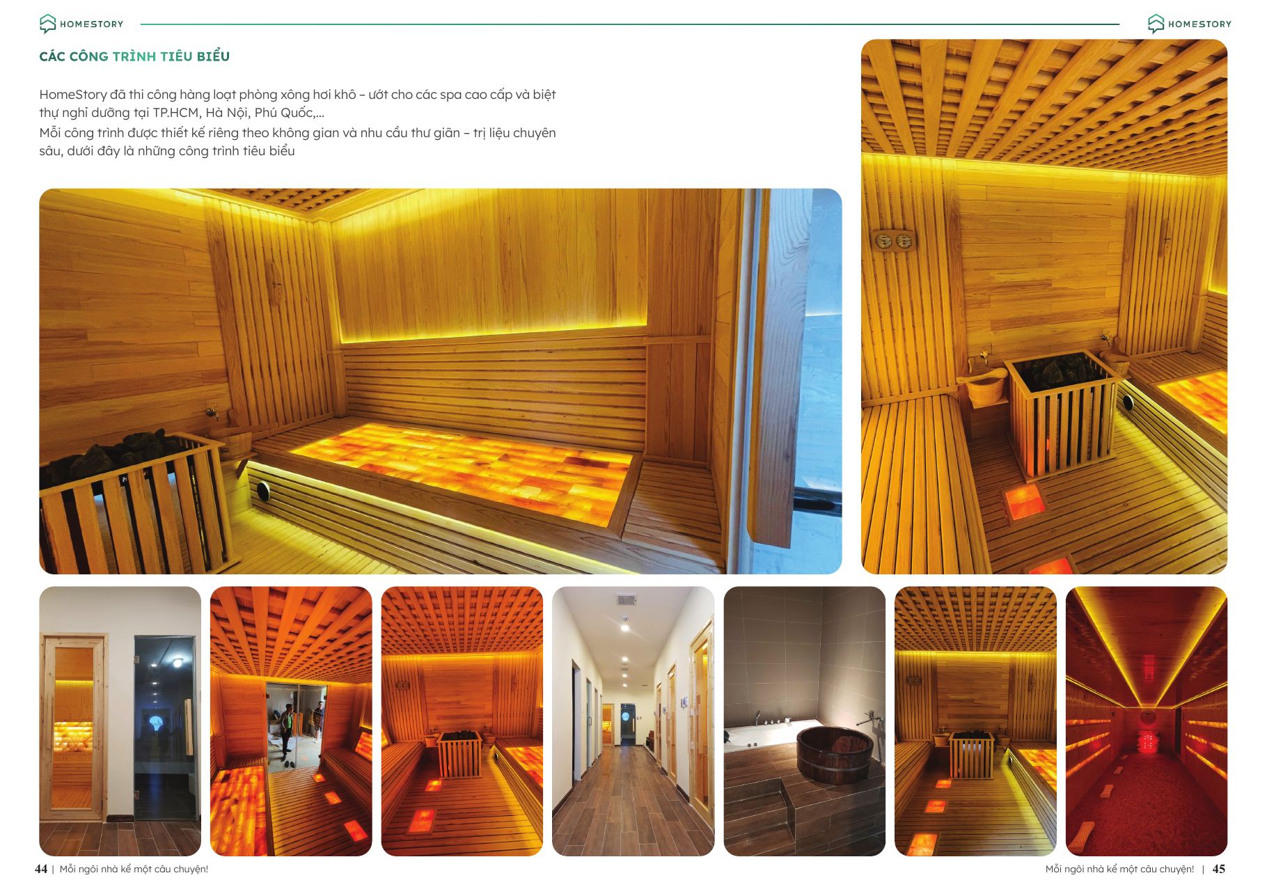 Công trình tiêu biểu HomeStory – bể bơi, spa, phòng xông hơi (trang 44–45)