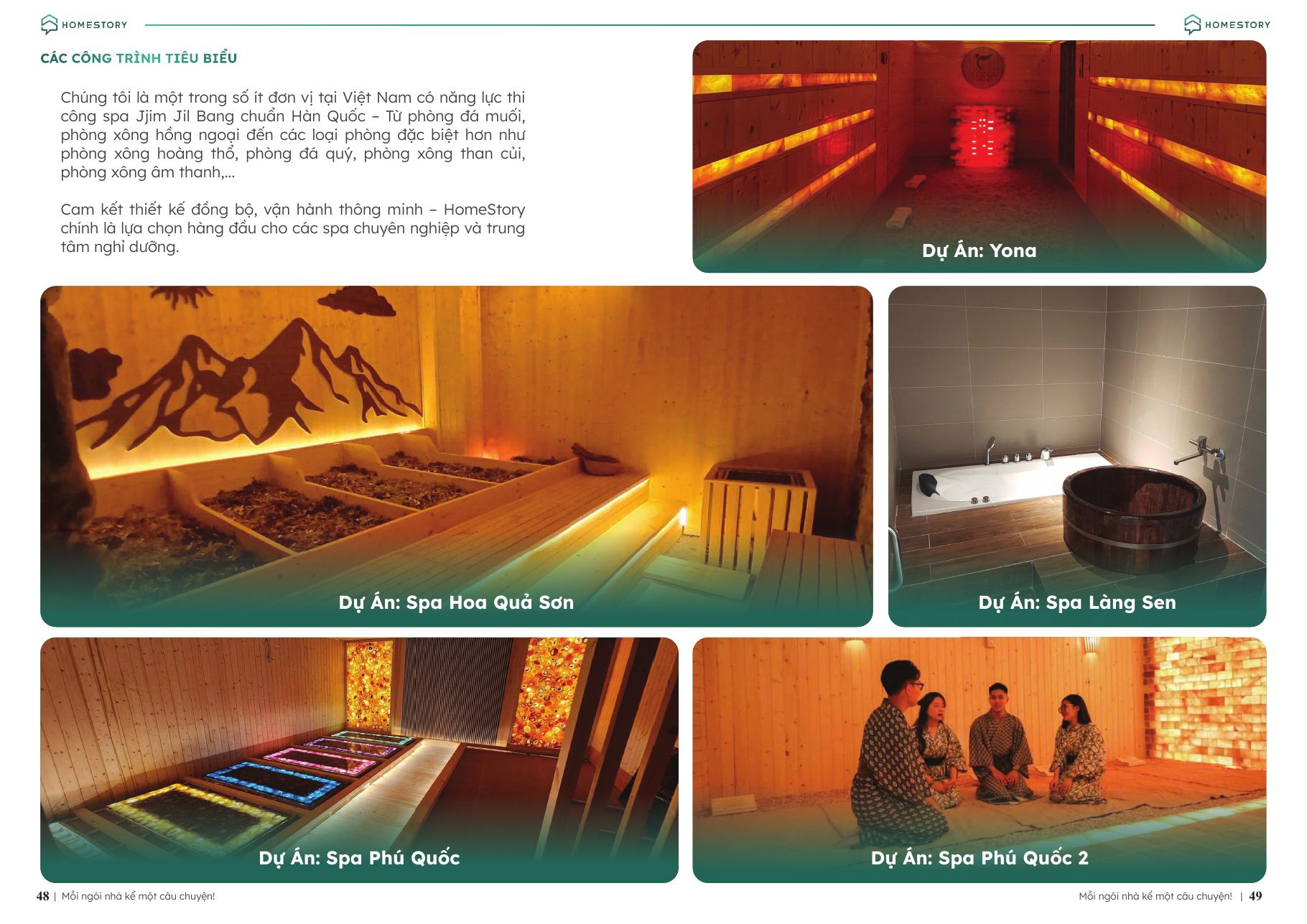 Công trình tiêu biểu HomeStory – bể bơi, spa, phòng xông hơi (trang 48–49)