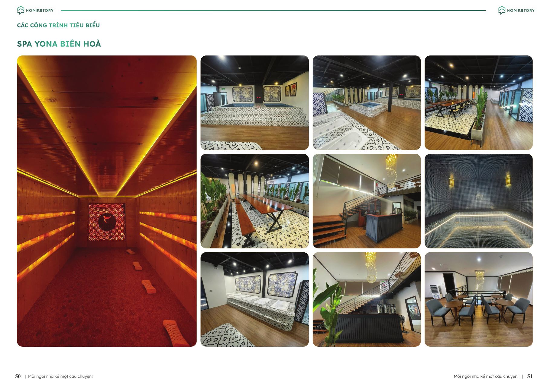 Công trình tiêu biểu HomeStory – bể bơi, spa, phòng xông hơi (trang 50–51)
