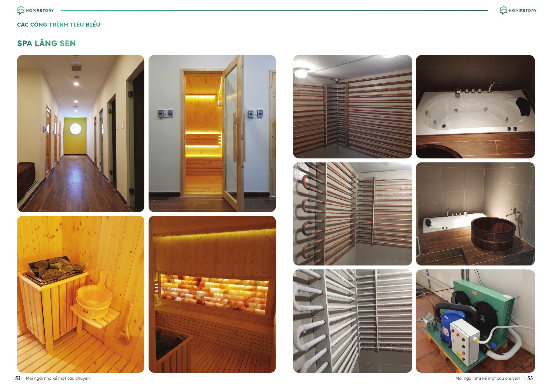 Công trình tiêu biểu HomeStory – bể bơi, spa, phòng xông hơi (trang 52–53)