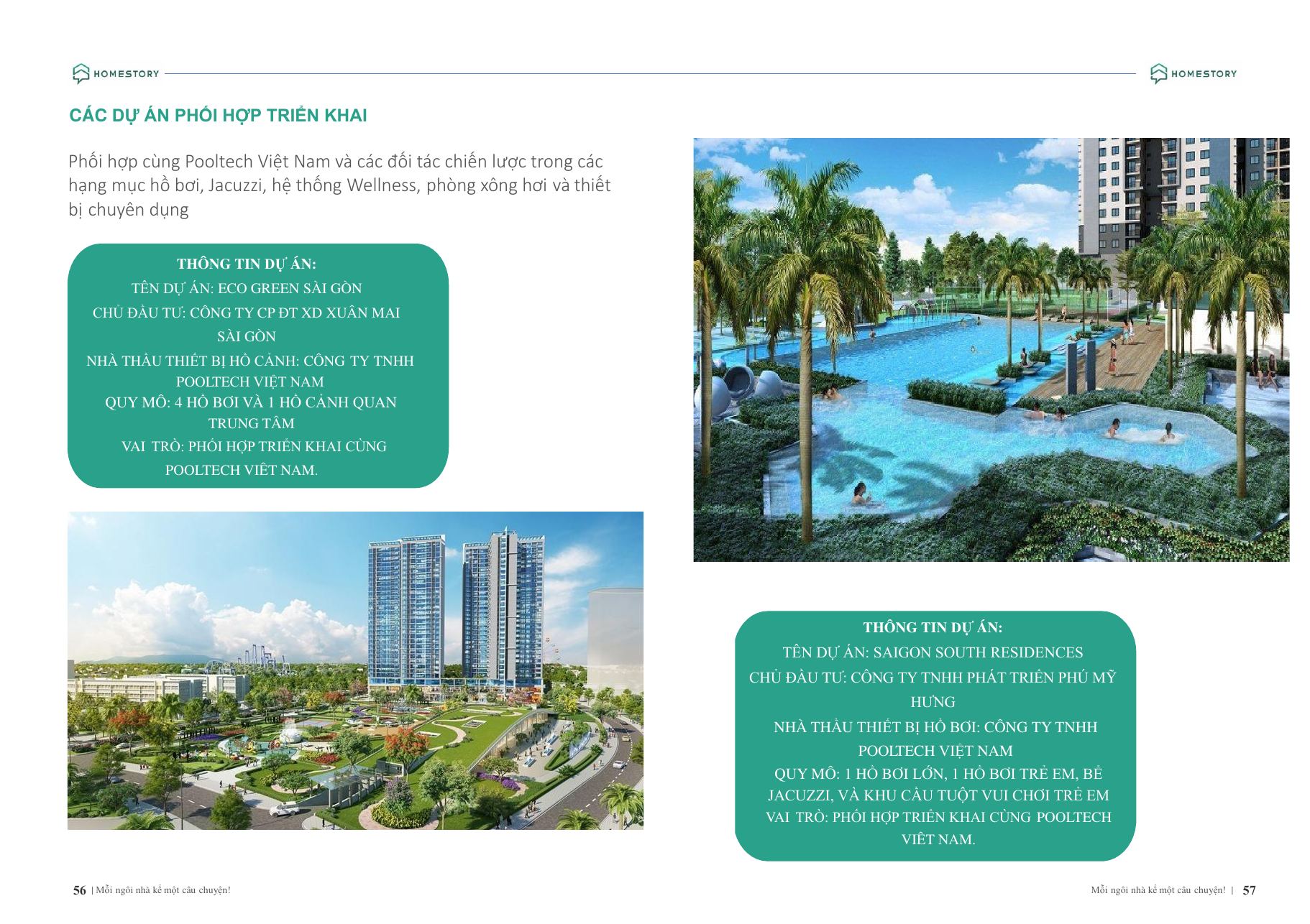 Các dự án phối hợp triển khai cùng HomeStory (trang 56–57)