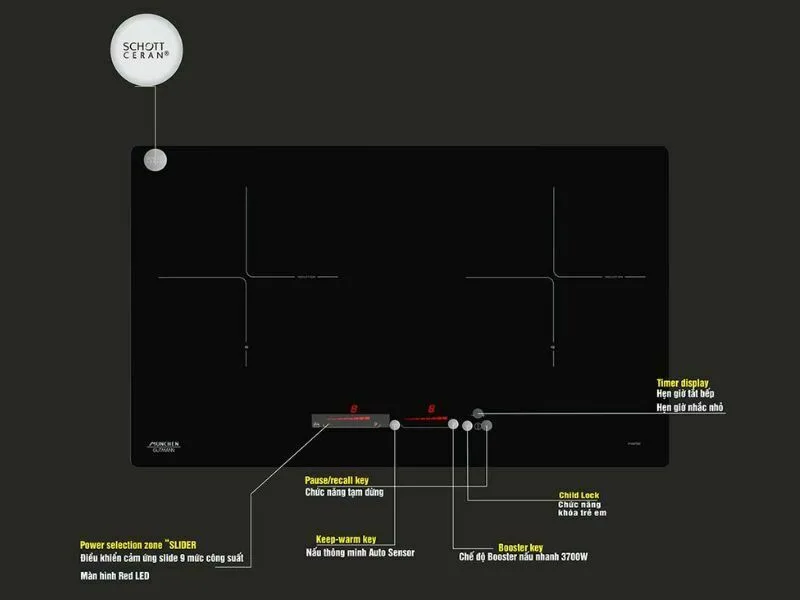 Bếp Điện Từ Đôi Munchen Gm8999 4000W Cảm Ứng 4 Công Suất Bếp Điện Từ Đôi Munchen Gm8999 3700W Cảm Ứng