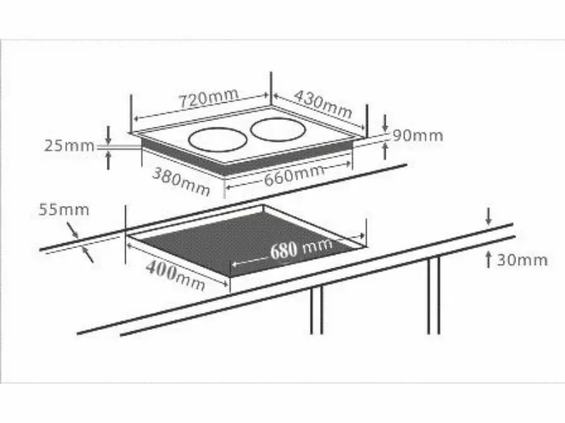 Bếp Điện Từ Đôi Chefs Eh-Dih321 3400W Cảm Ứng 2 Kích Thước Bếp Điện Từ Đôi Chefs Eh-Dih321 2000W Cảm Ứng
