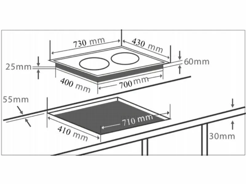 Kích Thước Bếp Điện Từ Hồng Ngoại Đôi Chefs Eh-Mix366 2400W Cảm Ứng