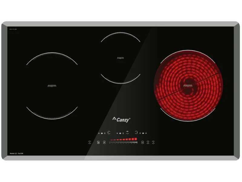 Mặt Trước Bếp Điện Từ Hồng Ngoại 3 Vùng Nấu Canzy Cz Tl67Gb 3000W Cảm Ứng