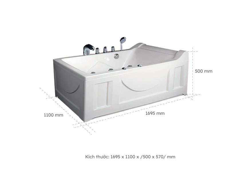 Bồn Tắm Nằm Đôi Massage Acrylic Việt Mỹ 1711 Chữ Nhật Góc 2 Kích Thước Bồn Tắm Nằm Đôi Massage Acrylic Việt Mỹ 1711 Chữ Nhật Góc