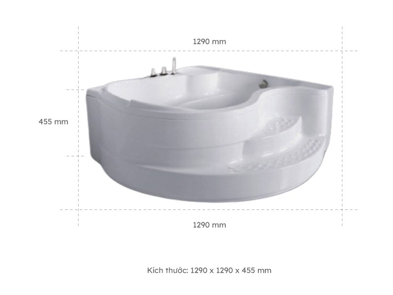 Bồn Tắm Nằm Đơn Massage Acrylic Việt Mỹ 1313 Tam Giác Góc 2 Kích thước bồn tắm nằm đơn massage acrylic việt mỹ 1313 tam giác góc