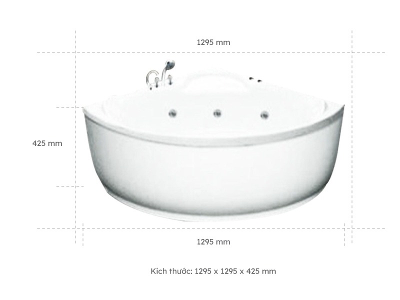 Kích Thước Bồn Tắm Nằm Đơn Massage Acrylic Việt Mỹ 13M Tam Giác Góc