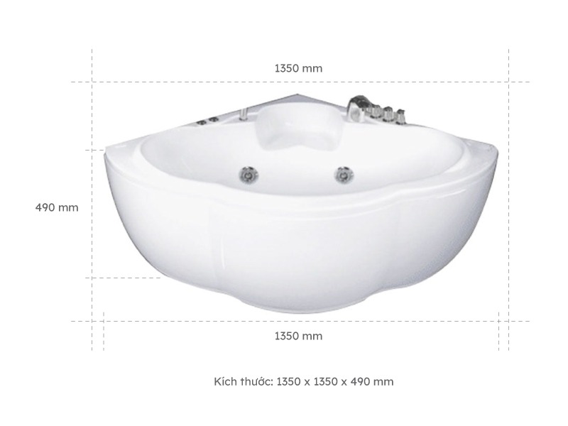 Bồn Tắm Nằm Đơn Massage Acrylic Việt Mỹ 14H Tam Giác Góc 2 Kích thước bồn tắm nằm đơn massage acrylic việt mỹ 14h tam giác góc