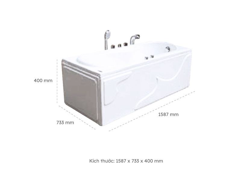 Kích Thước Bồn Tắm Nằm Đơn Massage Acrylic Việt Mỹ 16.1 Chữ Nhật Góc