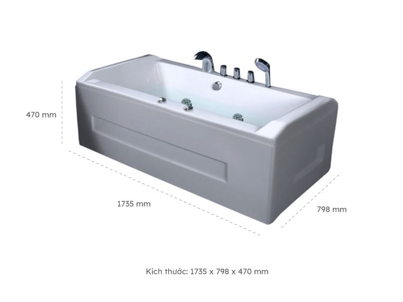 Bồn Tắm Nằm Đơn Massage Acrylic Việt Mỹ 175 Chữ Nhật Góc 2 Kích Thước Bồn Tắm Nằm Đơn Massage Acrylic Việt Mỹ 175 Chữ Nhật Góc