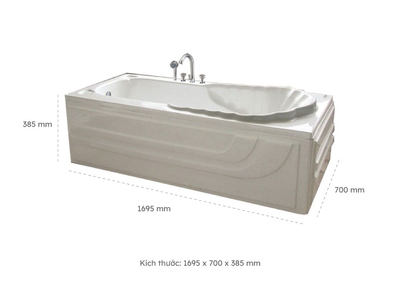 Kích Thước Bồn Tắm Nằm Đơn Massage Acrylic Việt Mỹ 17H Chữ Nhật Góc