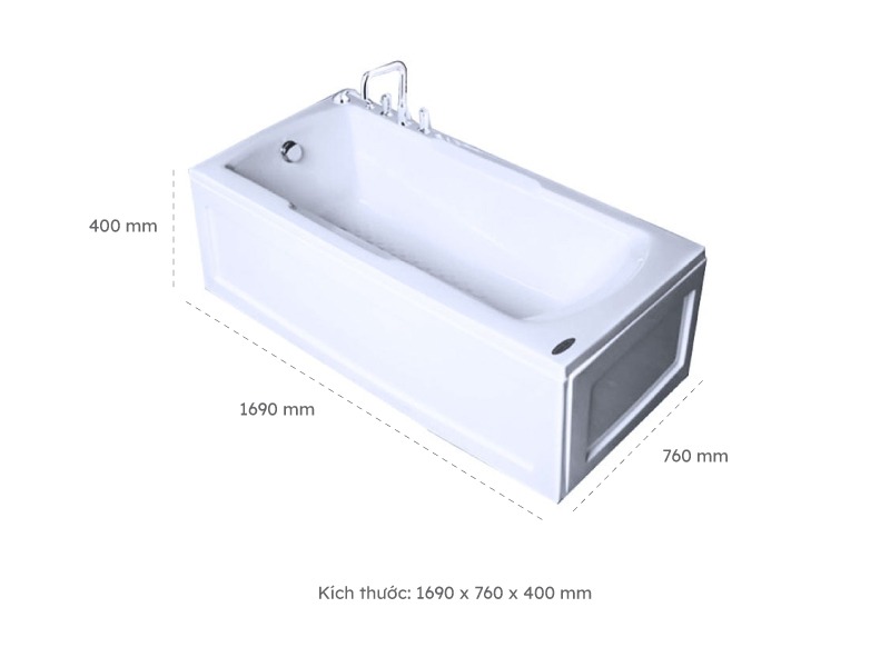 Bồn Tắm Nằm Đơn Massage Acrylic Việt Mỹ 17Q Chữ Nhật Góc 2 Kích thước bồn tắm nằm đơn massage acrylic việt mỹ 17q chữ nhật góc