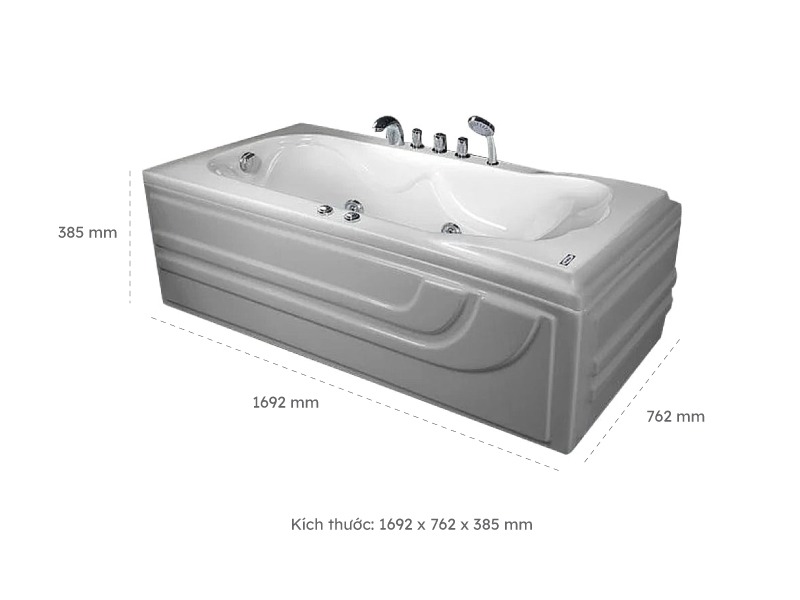 Bồn Tắm Nằm Đơn Massage Acrylic Việt Mỹ 17Rf Chữ Nhật Góc 2 Kích Thước Bồn Tắm Nằm Đơn Massage Acrylic Việt Mỹ 17Rf Chữ Nhật Góc