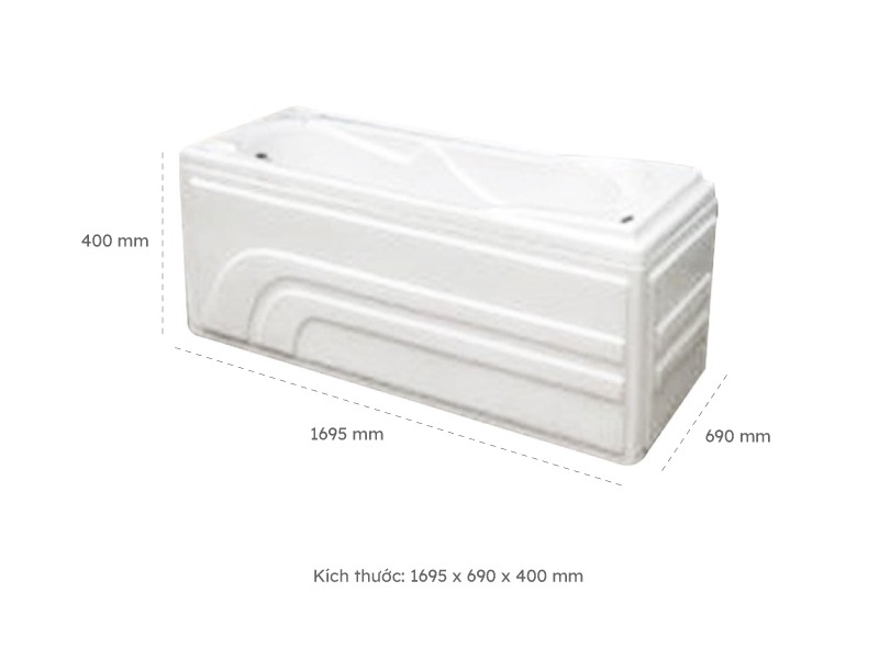 Kích Thước Bồn Tắm Nằm Đơn Massage Acrylic Việt Mỹ 17V Chữ Nhật Góc