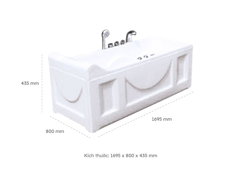 Kích thước bồn tắm nằm đơn massage acrylic việt mỹ 17y chữ nhật góc