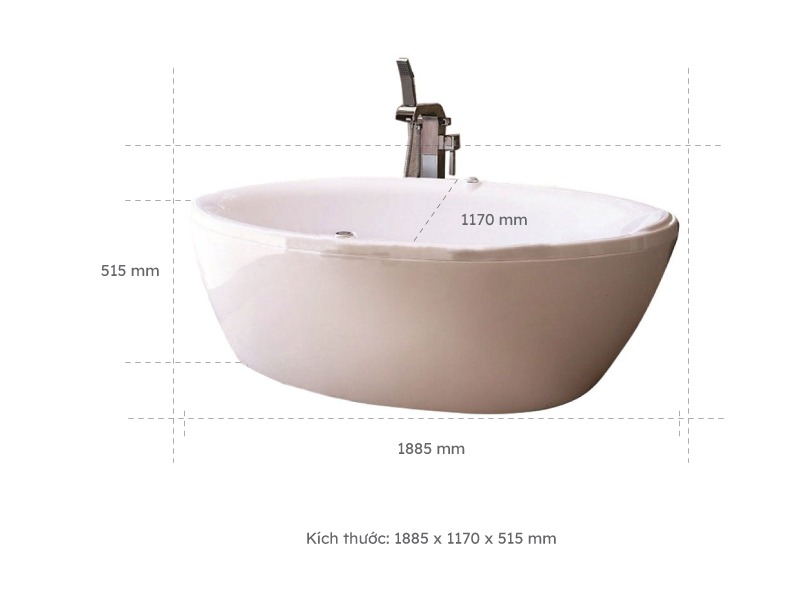 Bồn Tắm Nằm Đơn Massage Acrylic Việt Mỹ 19.O Oval Độc Lập 2 Kích Thước Bồn Tắm Nằm Đơn Massage Acrylic Việt Mỹ 19.O Oval Độc Lập