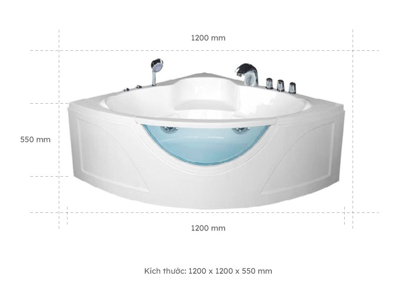 Kích Thước Bồn Tắm Nằm Đơn Massage Acrylic Việt Mỹ Gb.2A Tam Giác Góc