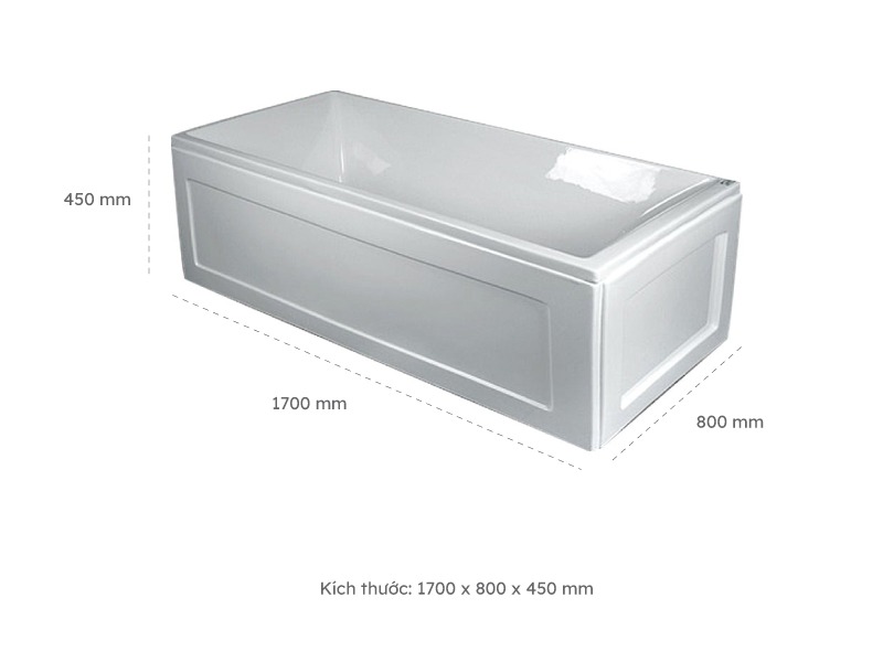 Kích Thước Bồn Tắm Nằm Đơn Massage Acrylic Việt Mỹ V.1782 Chữ Nhật Góc