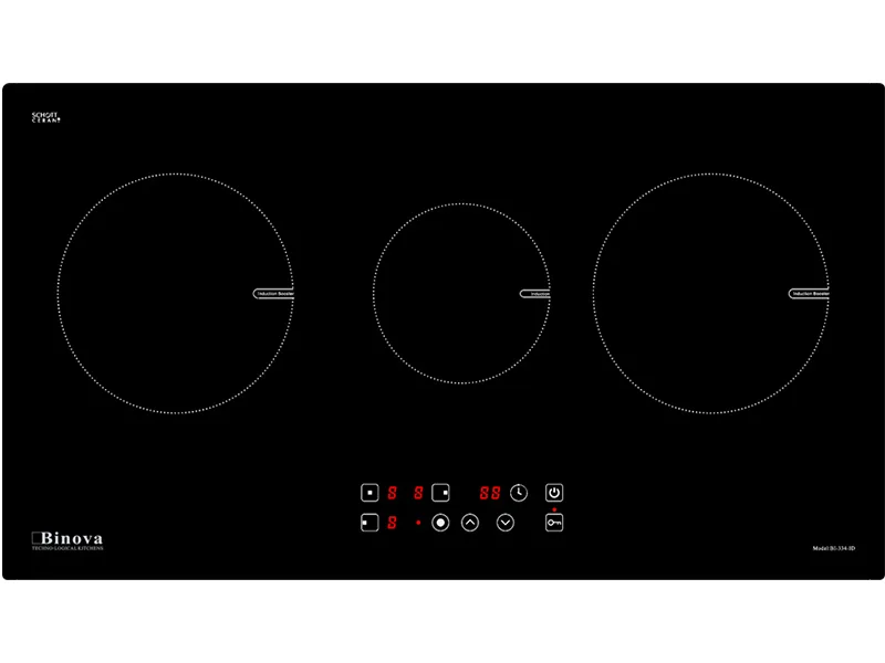 Mặt Trước Bếp Điện Từ 3 Vùng Nấu Binova Bi-334-Id 5800W Cảm Ứng