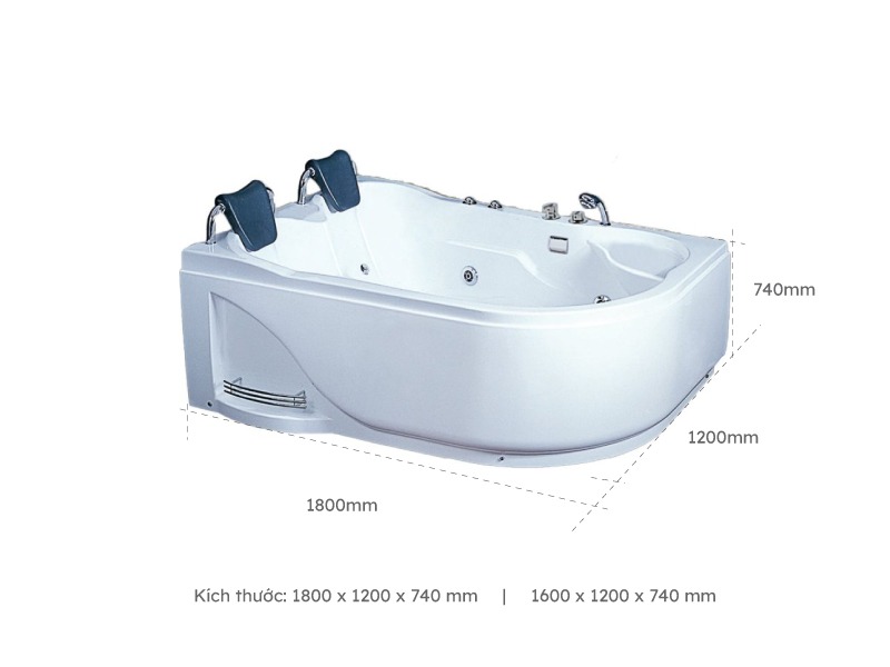 Bồn Tắm Nằm Đôi Massage Acrylic Rudylux RD-2770 Chữ Nhật Góc 2 Kích Thước Bồn Tắm Nằm Đôi Massage Acrylic Rudylux RD-2770 Chữ Nhật Góc