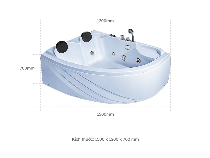 Kích Thước Bồn Tắm Nằm Đôi Massage Acrylic Rudylux Rd-2795 Chữ Nhật Góc
