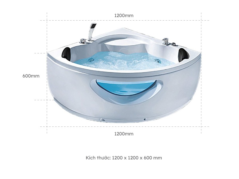 Kích thước bồn tắm nằm đôi massage acrylic rudylux rd-2705-9 tam giác góc