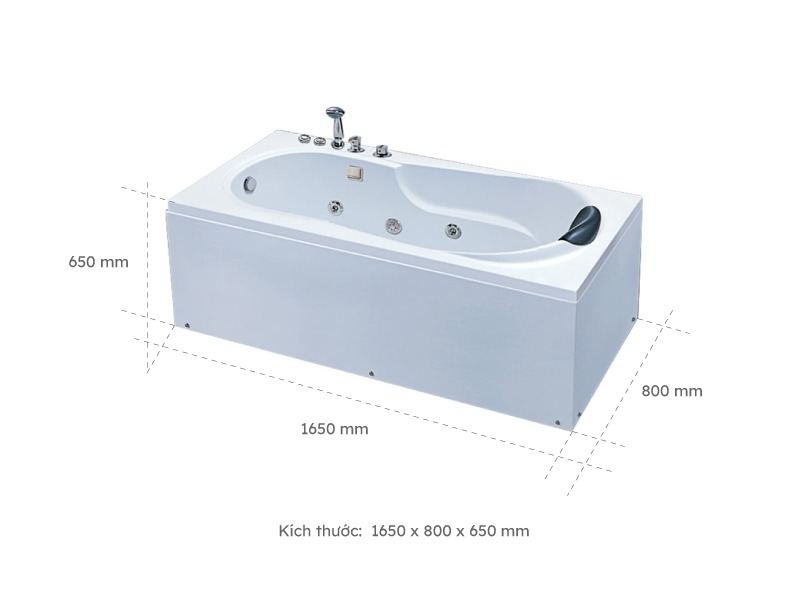Bồn Tắm Nằm Đơn Massage Acrylic Rudylux Rd-0315 Chữ Nhật Góc 2 Kích Thước Bồn Tắm Nằm Đơn Massage Acrylic Rudylux Rd-0315 Chữ Nhật Góc