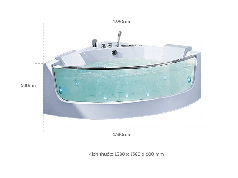 Bồn Tắm Nằm Đôi Massage Acrylic Rudylux Rd-0390 Tam Giác Góc 2 Kích Thước Bồn Tắm Nằm Đôi Massage Acrylic Rudylux Rd-0390 Tam Giác Góc