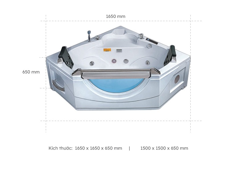 Kích Thước Bồn Tắm Nằm Đôi Massage Acrylic Rudylux Rd-1299 Tam Giác Góc