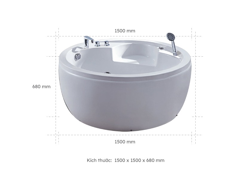 Bồn Tắm Nằm Đôi Massage Acrylic Rudylux Rd-2762 Tròn Độc Lập 2 Kích Thước Bồn Tắm Nằm Đôi Massage Acrylic Rudylux Rd-2762 Tròn Độc Lập