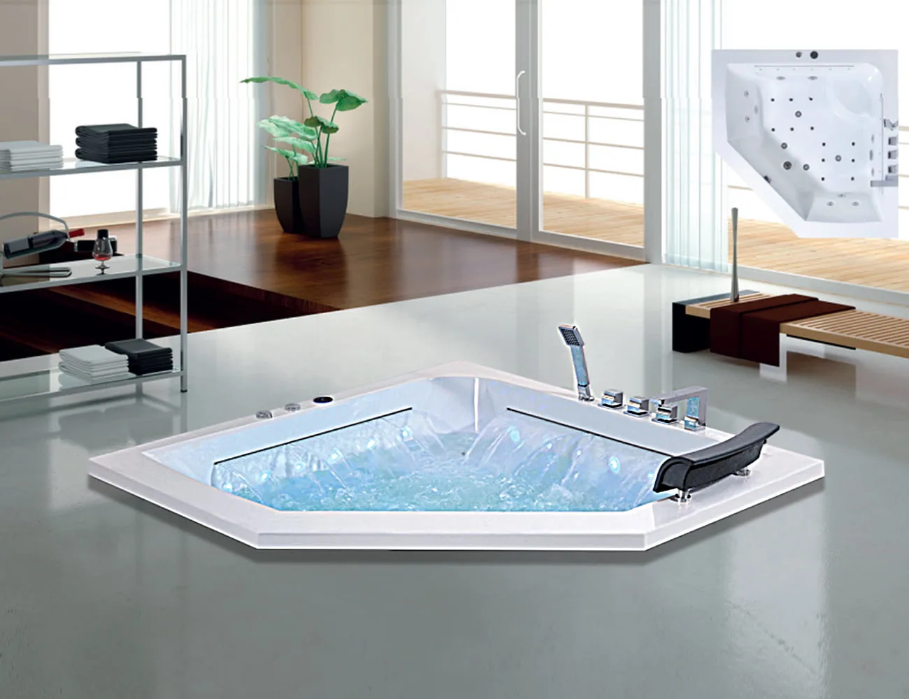 Mặt Trước Bồn Tắm Nằm Đôi Massage Acrylic Rudylux Rd-0507 Tam Giác Xây