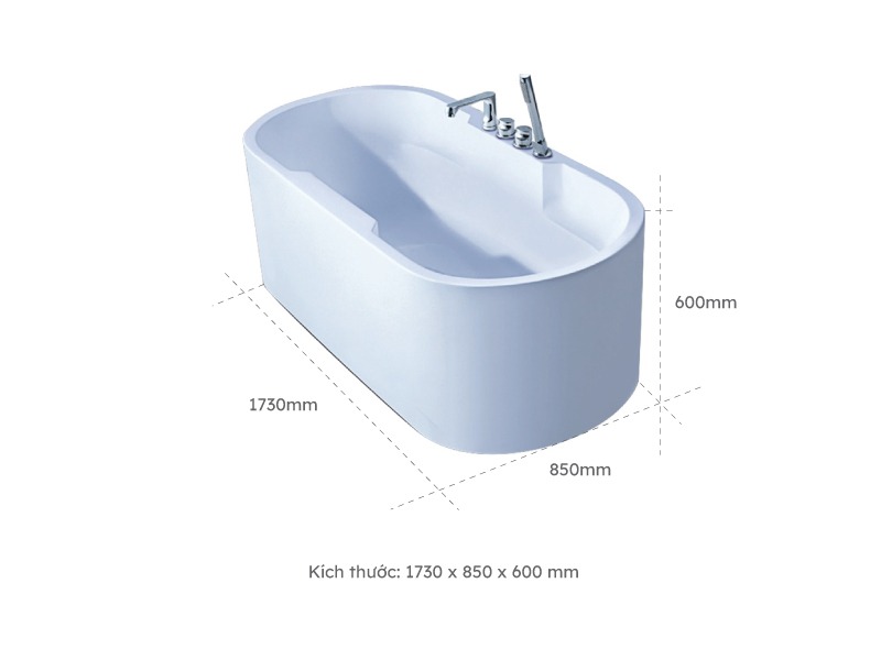 Kích thước bồn tắm nằm đơn acrylic rudylux rd-001 oval độc lập