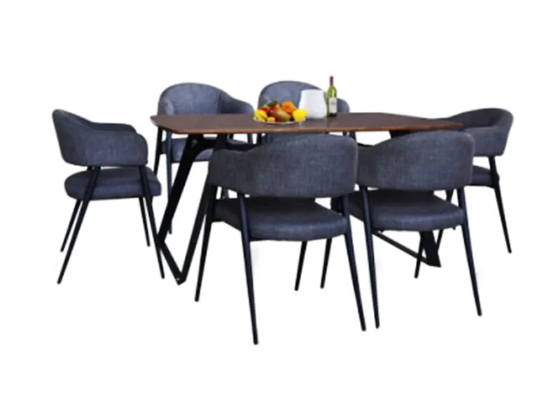 Bộ Bàn Ghế Ăn Chữ Nhật Khung Thép Mặt Bàn Veneer Óc Chó Hòa Phát B64+G64 1 Mặt Trước Bộ Bàn Ghế Ăn Chữ Nhật Khung Thép Mặt Bàn Veneer Óc Chó Hòa Phát B64+G64