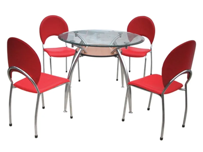 Mặt Trước Bộ Bàn Ghế Ăn Tròn Ống Thép Mặt Kính Hòa Phát B53+G53