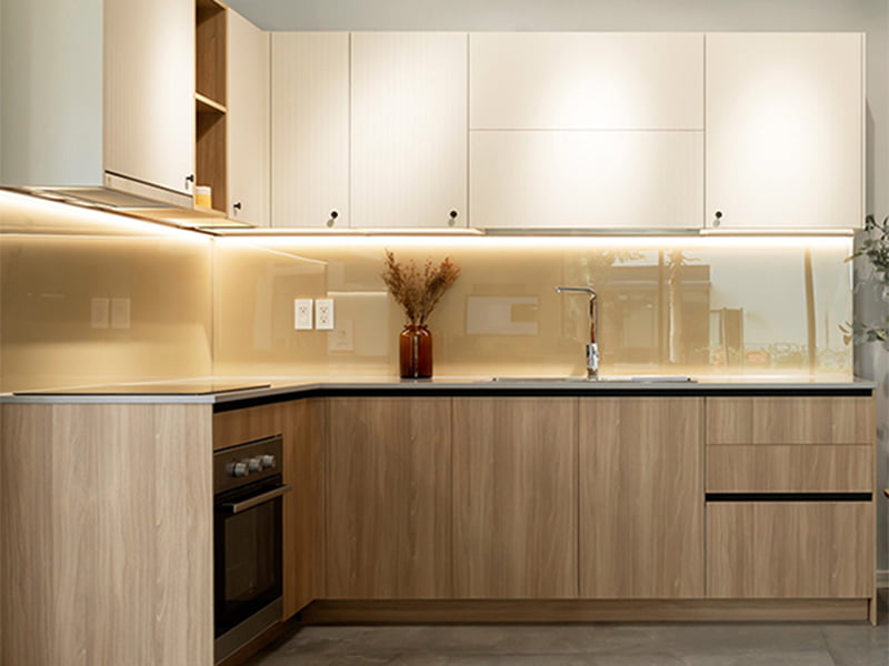 Mặt Trước Tủ Bếp Gỗ Chữ L Hiện Đại Hoà Phát Atb016