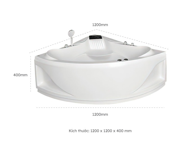 Kích Thước Bồn Tắm Nằm Đơn Massage Acrylic Euroca Eu3-1200 Tam Giác Góc